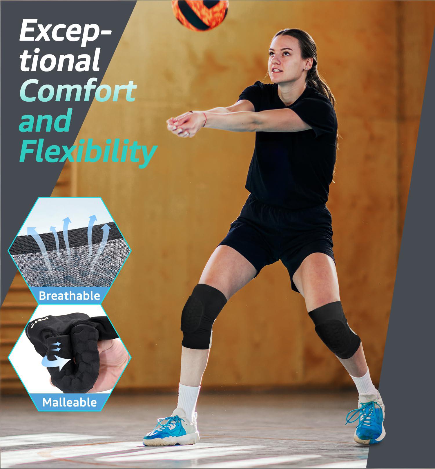 Honeycomb Knee Pads for Kids, Teens & Adults – Protective Compression Knee Guards for Basketball, Football, Cycling & Running(Black,L) Awezingly