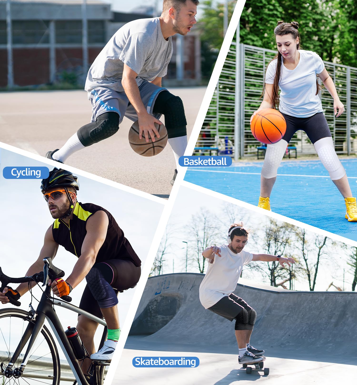 Honeycomb Knee Pads for Kids, Teens & Adults – Protective Compression Knee Guards for Basketball, Football, Cycling & Running(Black,S) Unique