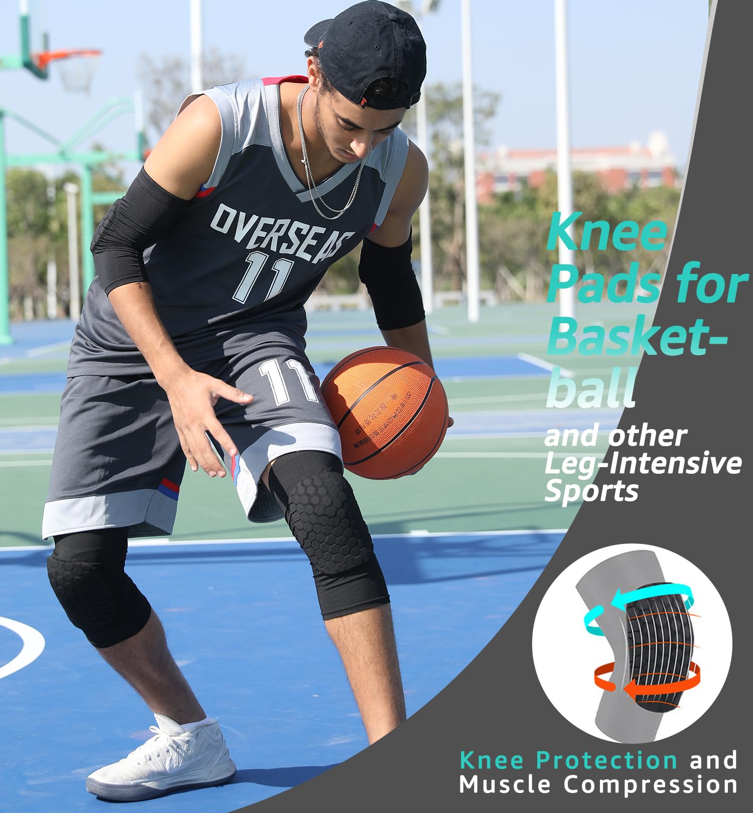 Honeycomb Knee Pads for Kids, Teens & Adults – Protective Compression Knee Guards for Basketball, Football, Cycling & Running(Black,XXL) Unique
