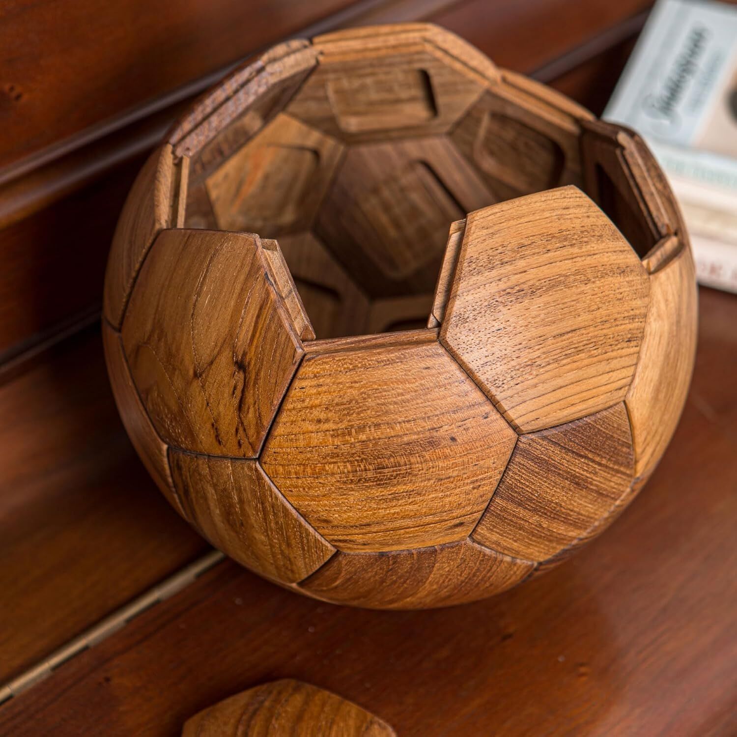 Handcrafted Wooden Football Puzzle – 3D Mortise and Tenon Soccer Ball Assembly Kit |Walnut , Beech Wood | DIY Gift for Adults, Kids & Football Fans Awezingly