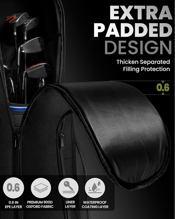 OutdoorMaster Padded Golf Club Travel Bag with Wheels, 900D Heavy Duty Oxford Waterproof -Alligators-Black OutdoorMaster