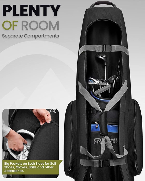 OutdoorMaster Padded Golf Club Travel Bag with Wheels, 900D Heavy Duty Oxford Waterproof -Alligators-Black OutdoorMaster