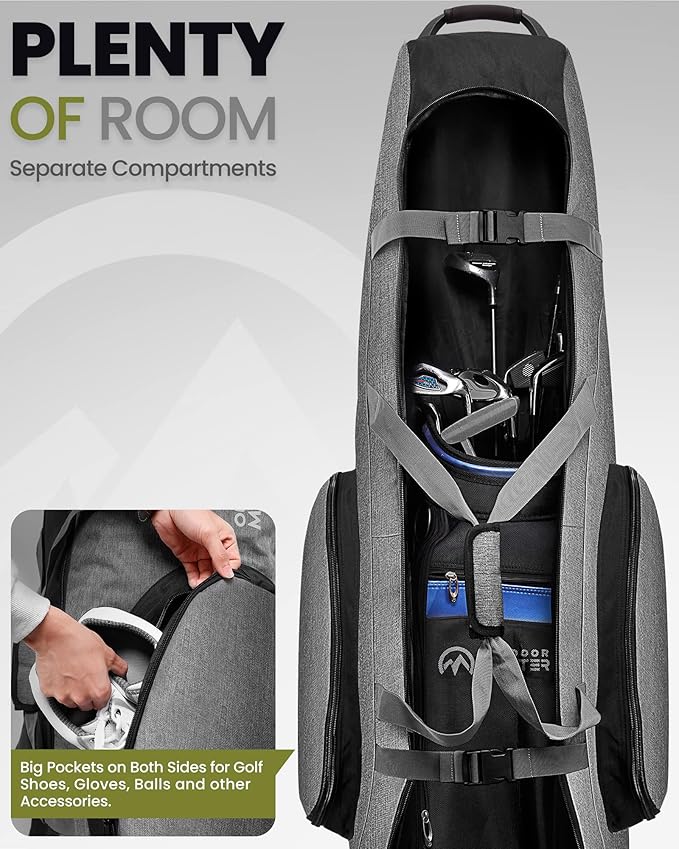 OutdoorMaster Padded Golf Club Travel Bag with Wheels, 900D Heavy Duty Oxford Waterproof -Alligators-Gray OutdoorMaster