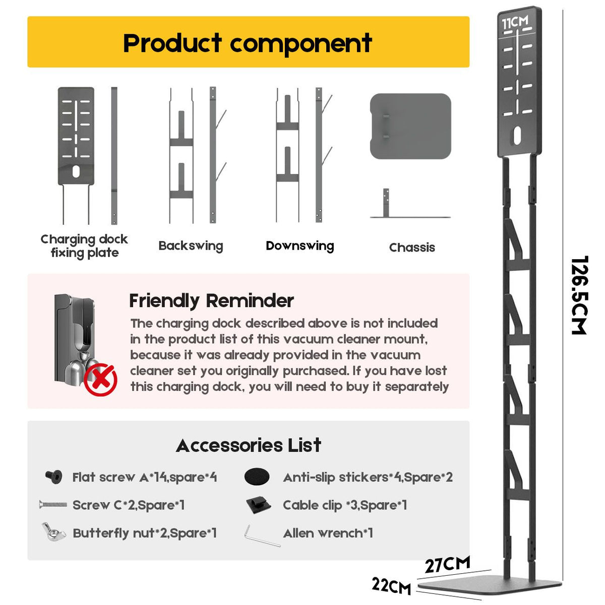 Mershine Vacuum Stand for Dyson V16 G5 V15 V11 V10 V8 V7 V6, Carbon Steel Cordless Vacuum Holder Awezingly