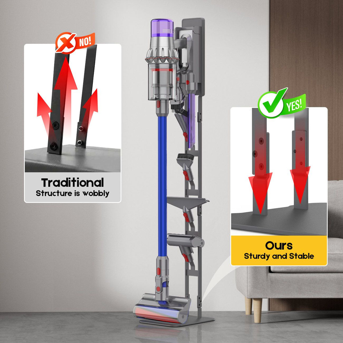 Mershine Vacuum Stand for Dyson V16 G5 V15 V11 V10 V8 V7 V6, Carbon Steel Cordless Vacuum Holder Awezingly