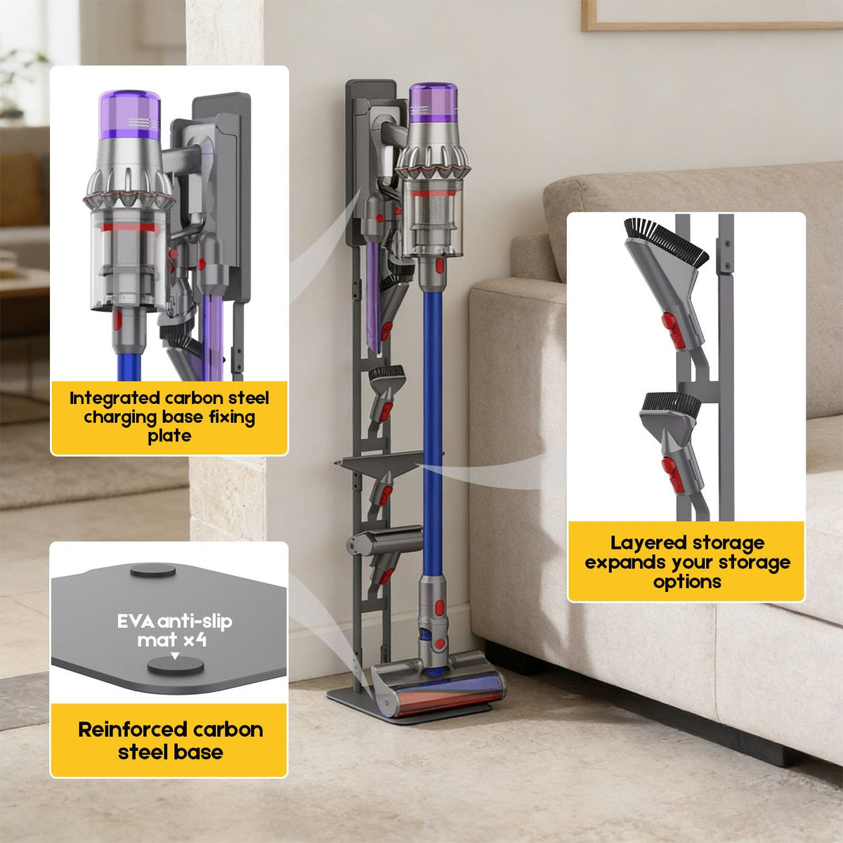 Mershine Vacuum Stand for Dyson V16 G5 V15 V11 V10 V8 V7 V6, Carbon Steel Cordless Vacuum Holder Awezingly