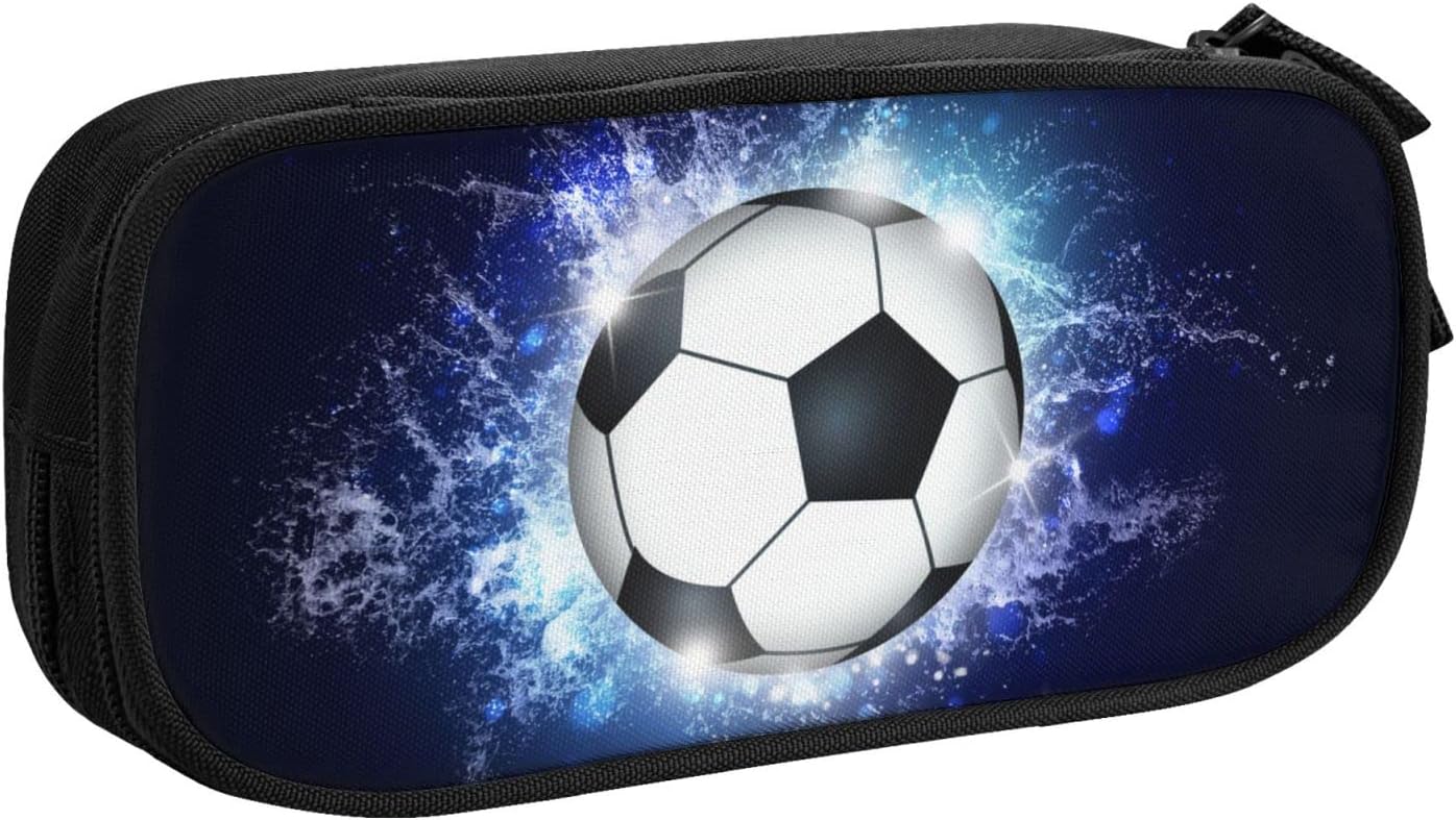 Blue sports pencil case with soccer motif, spacious and durable pencil case with zippers, soccer pencil case Soccer Blue Soccer Blue Unique