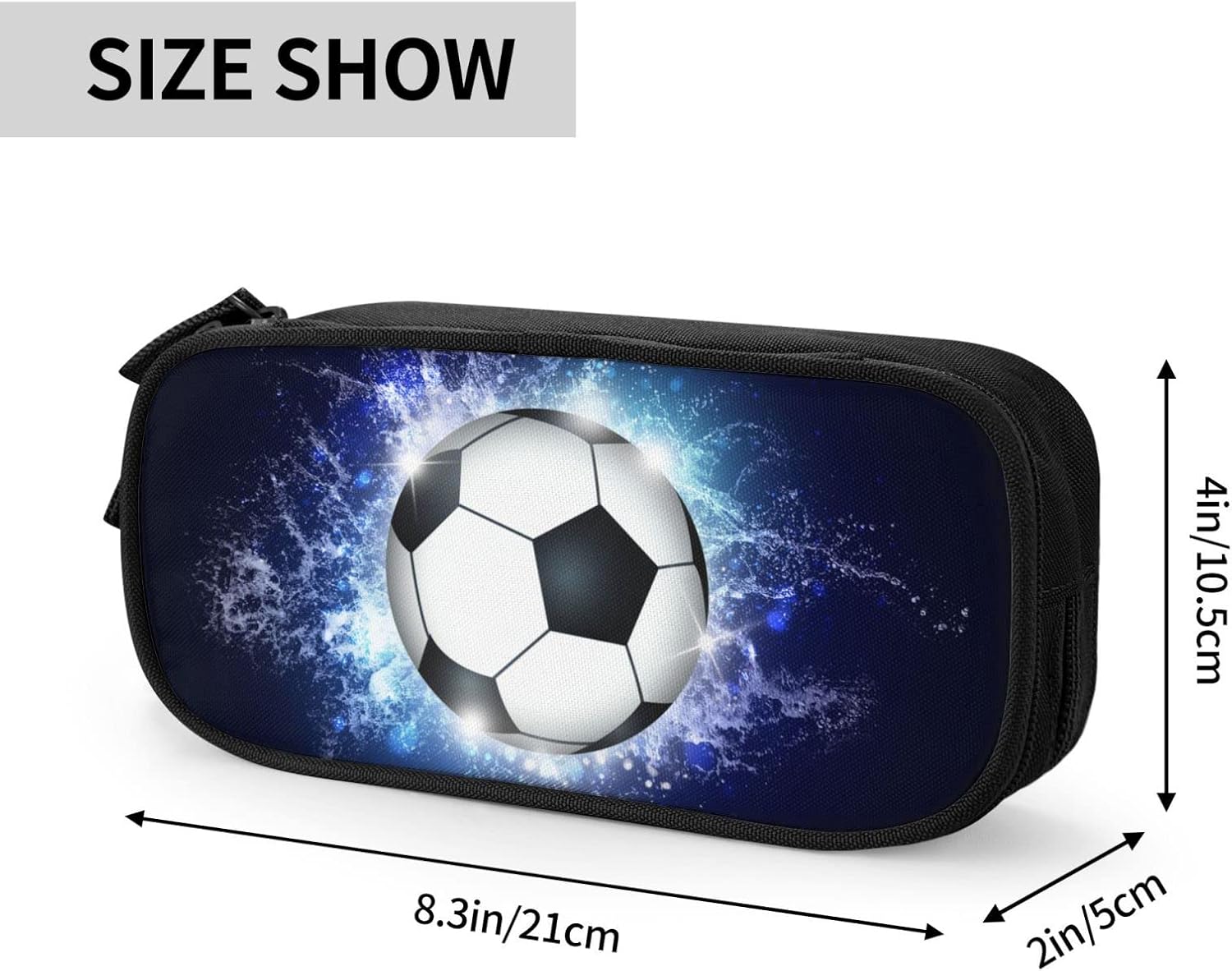 Blue sports pencil case with soccer motif, spacious and durable pencil case with zippers, soccer pencil case Soccer Blue Soccer Blue Unique