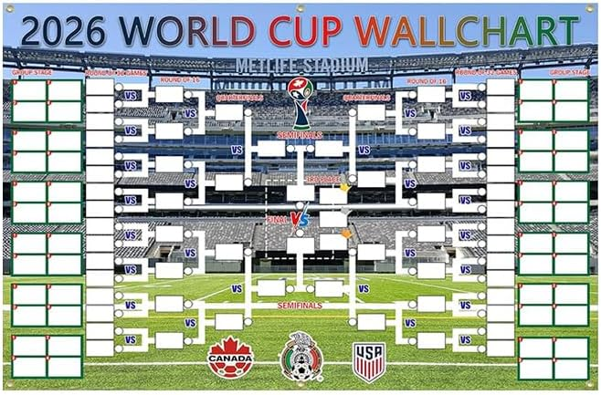 2-in-1 Polyester fabric 2026 Soccer World Cup Poster, 56 * 35 Inch Large Functional Schedule & 48-Team Showcase, Ideal Gifts for Soccer Fans (Style 01) Awezingly