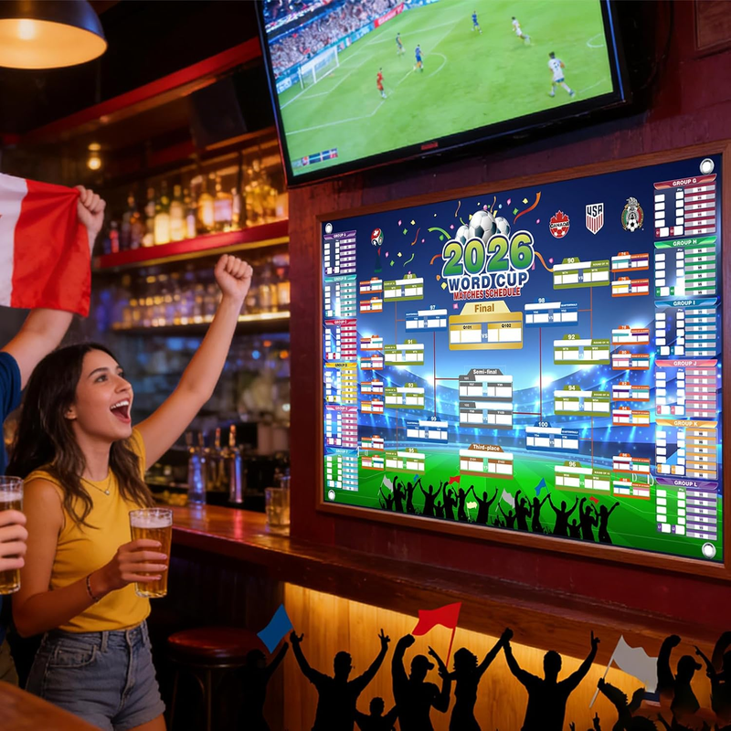 2026 World Cup Wall Chart Poster - 48 Team Tournament Schedule Tracker on Premium Waterproof Oxford Fabric (31.5