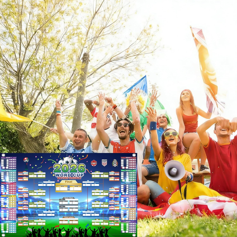 2026 World Cup Wall Chart Poster - 48 Team Tournament Schedule Tracker on Premium Waterproof Oxford Fabric (31.5