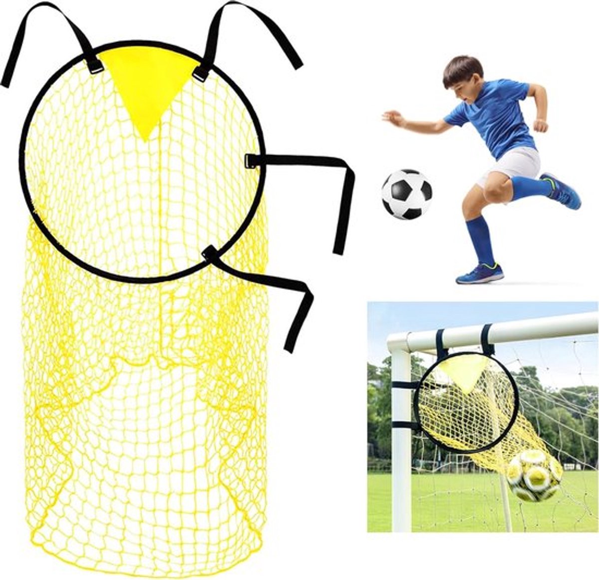Cross Target with Ball Net - Football Training Equipment - Football Net - Football Goal - Football Kick Net with Adjustable Straps - Football Top Corner Goal Net Goals for Children - Shooting Accuracy Training Practice - Yellow - 1 Piece Unique