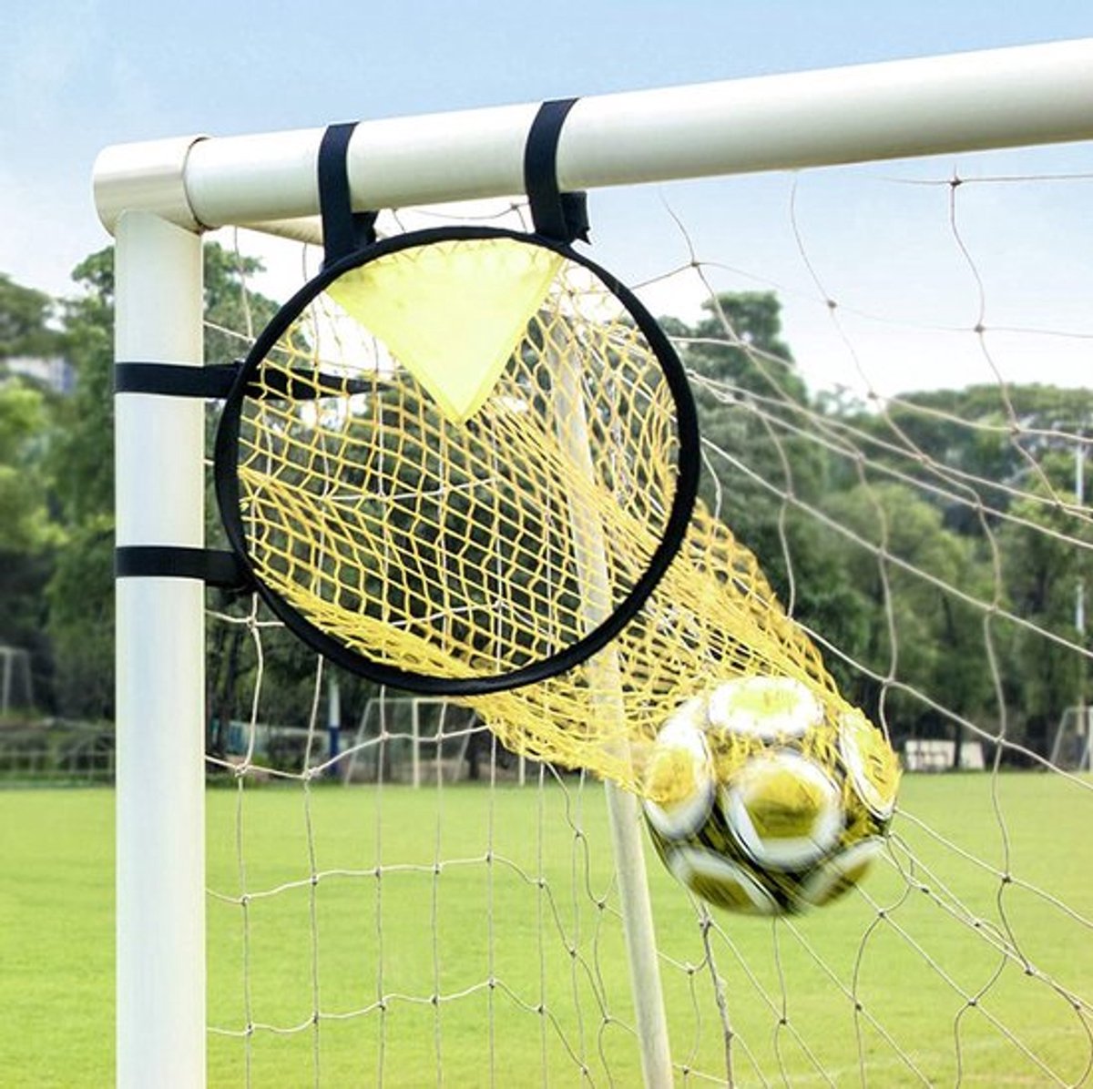 Cross Target with Ball Net - Football Training Equipment - Football Net - Football Goal - Football Kick Net with Adjustable Straps - Football Top Corner Goal Net Goals for Children - Shooting Accuracy Training Practice - Yellow - 1 Piece Unique