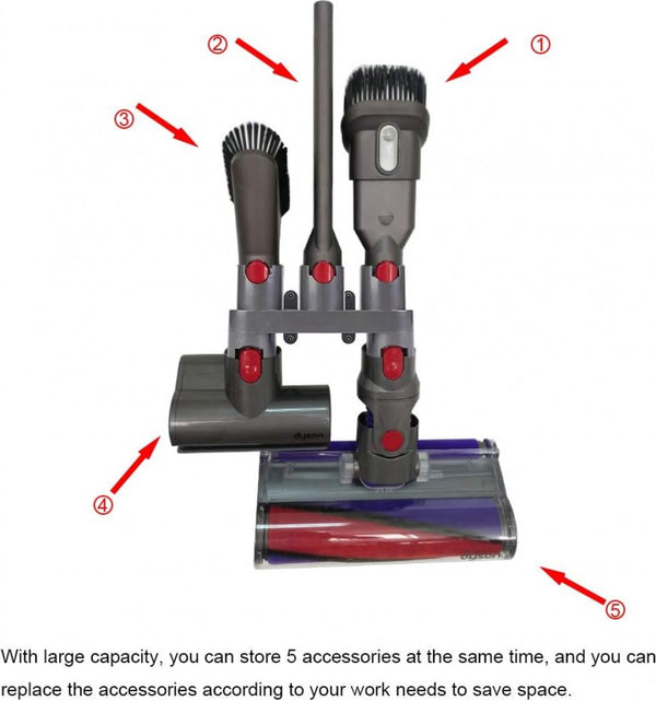 Wall Mount Suitable for Dyson Vacuum Cleaner V7/V8/V10/V11 Accessories - Suspension System - Wall Bracket - Wall Holder - Wall Mount - Docking Station - Can Hold 5 Accessories - Mounting Materials Included Awezingly