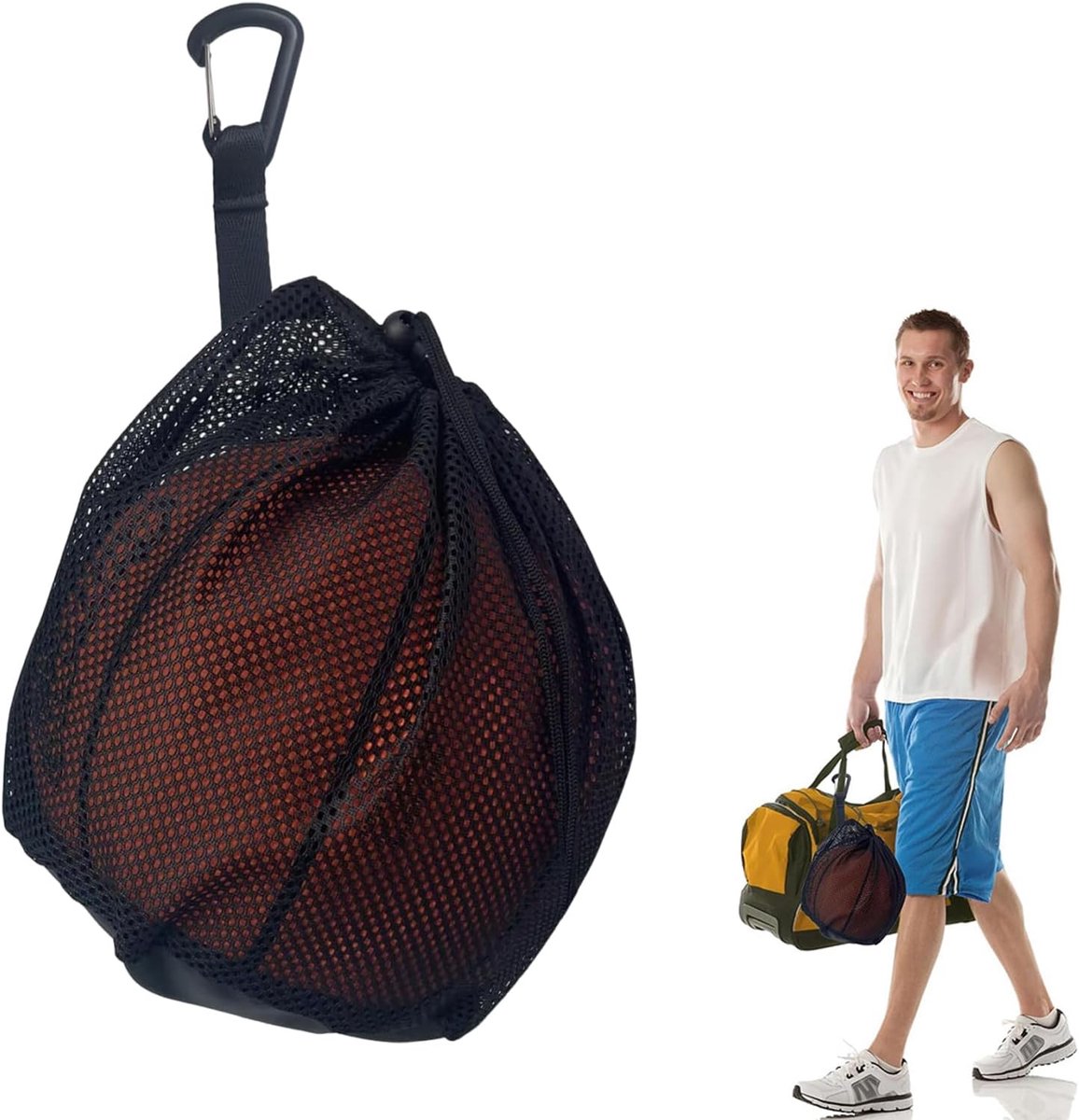 16L - Ball Net Bag - Basketball Mesh Bags - Ball Bags - portable net backpacks - basketball backpacks - soccer bags - sports bag - portable bag for basketball, soccer, tennis - easy storage and transport of basketballs and soccer balls - black Unique
