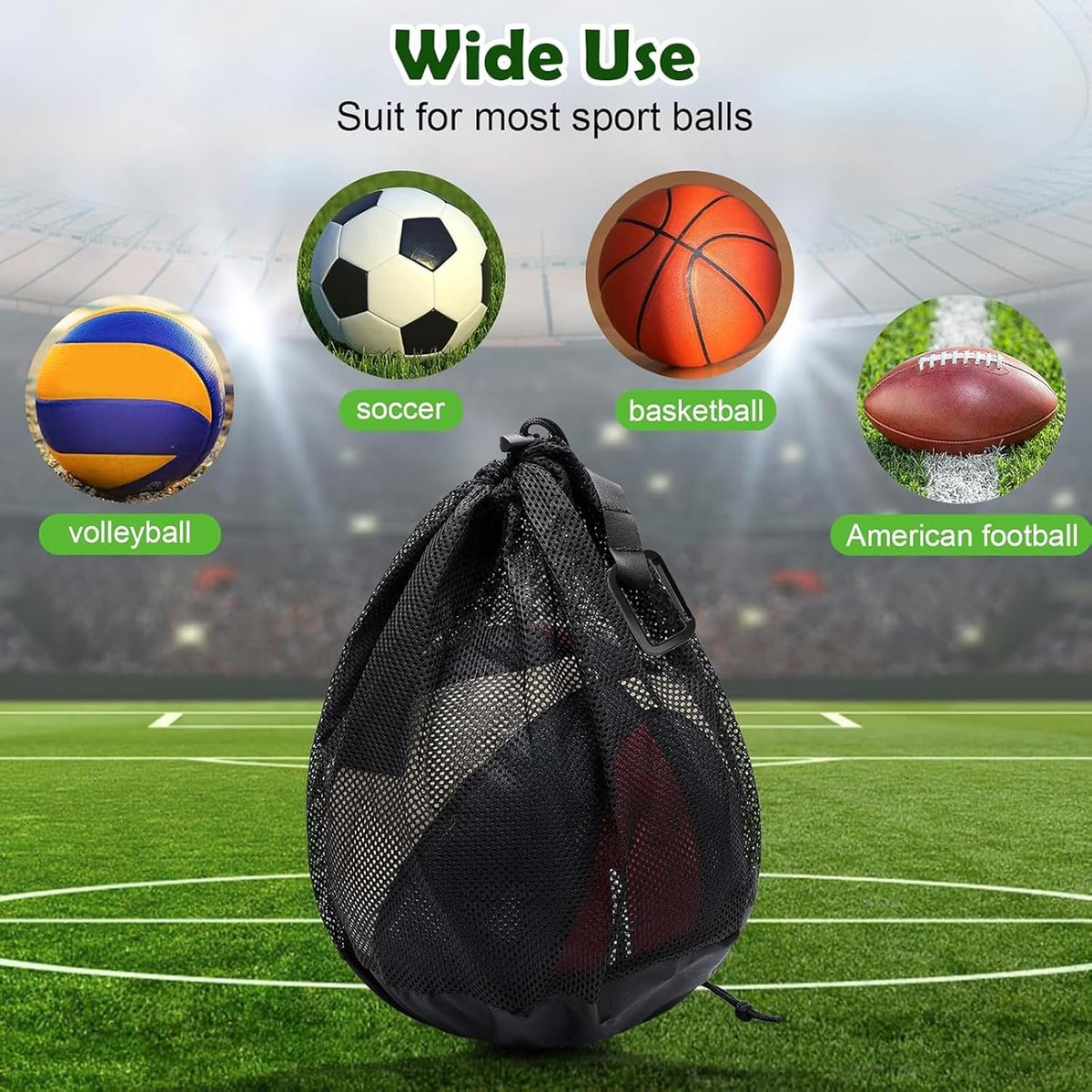 16L - Ball Net Bag - Basketball Mesh Bags - Ball Bags - portable net backpacks - basketball backpacks - soccer bags - sports bag - portable bag for basketball, soccer, tennis - easy storage and transport of basketballs and soccer balls - black Unique