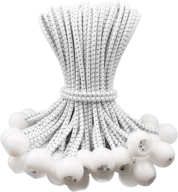 50 pieces - 6 inch - Elastic rope - Elastic cord - Tensioning elastic - tension cord - ball bungee cords - with balls - reusable - for golf nets, soccer goals, camping, tent poles, hose - white rope black spot - 150*22 mm Unique
