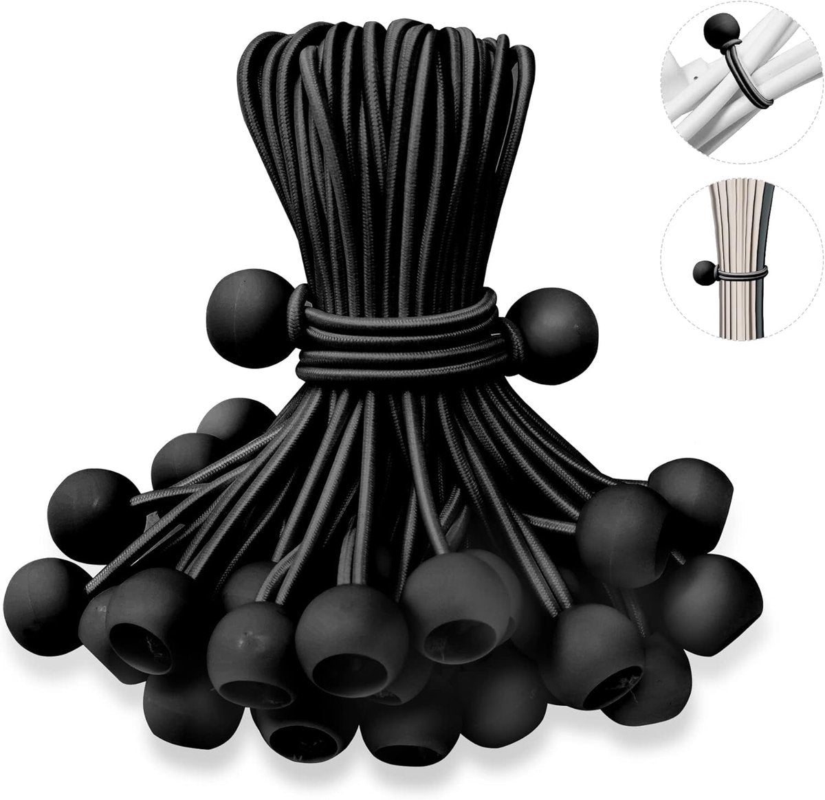 50 pieces - 6 inch - Elastic rope - Elastic cord - Tensioning elastic - tension cord - ball bungee cords - with balls - reusable - for golf nets, soccer goals, camping, tent poles, tubing - black - 150*22 mm Awezingly