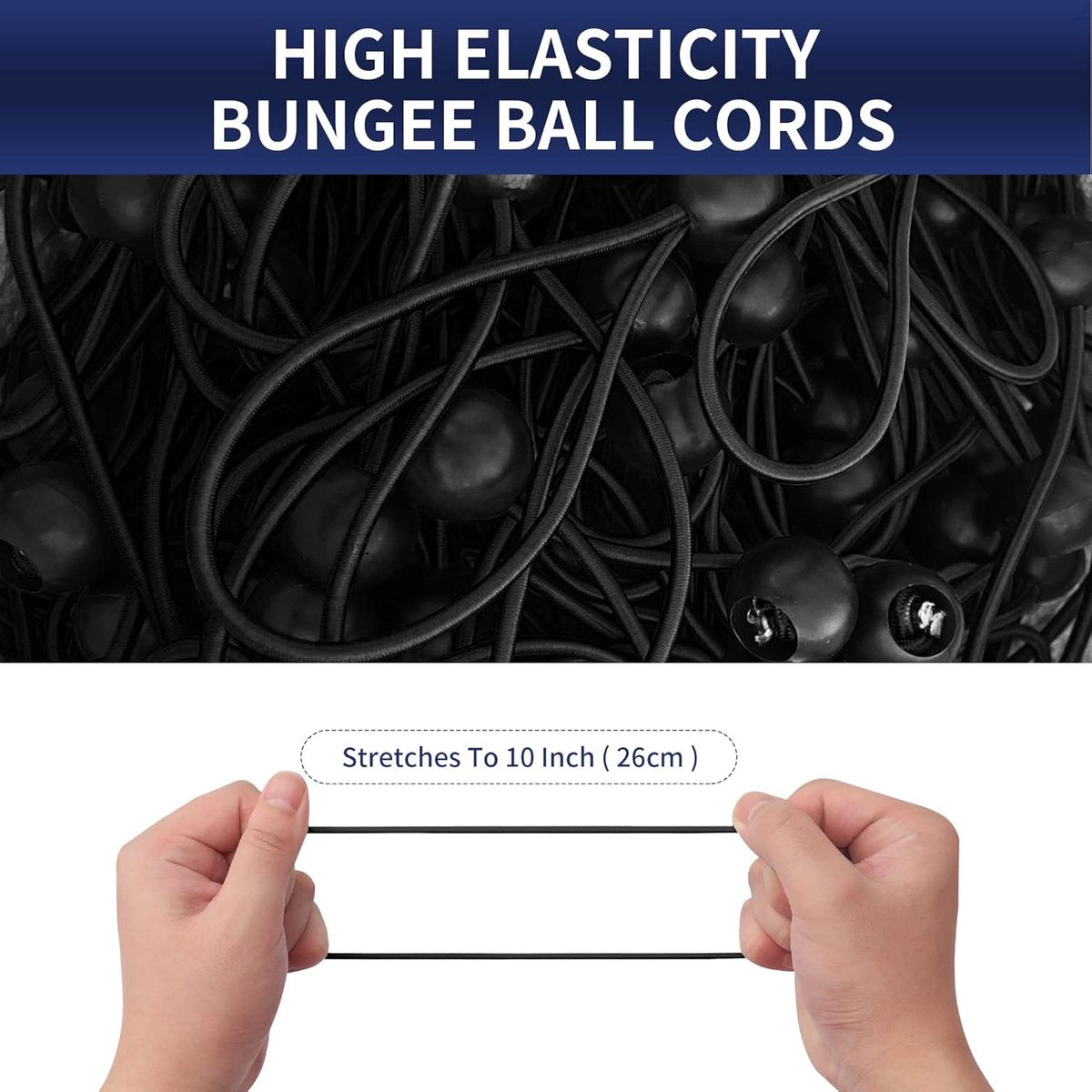 50 pieces - 6 inch - Elastic rope - Elastic cord - Tensioning elastic - tension cord - ball bungee cords - with balls - reusable - for golf nets, soccer goals, camping, tent poles, tubing - black - 150*22 mm Awezingly