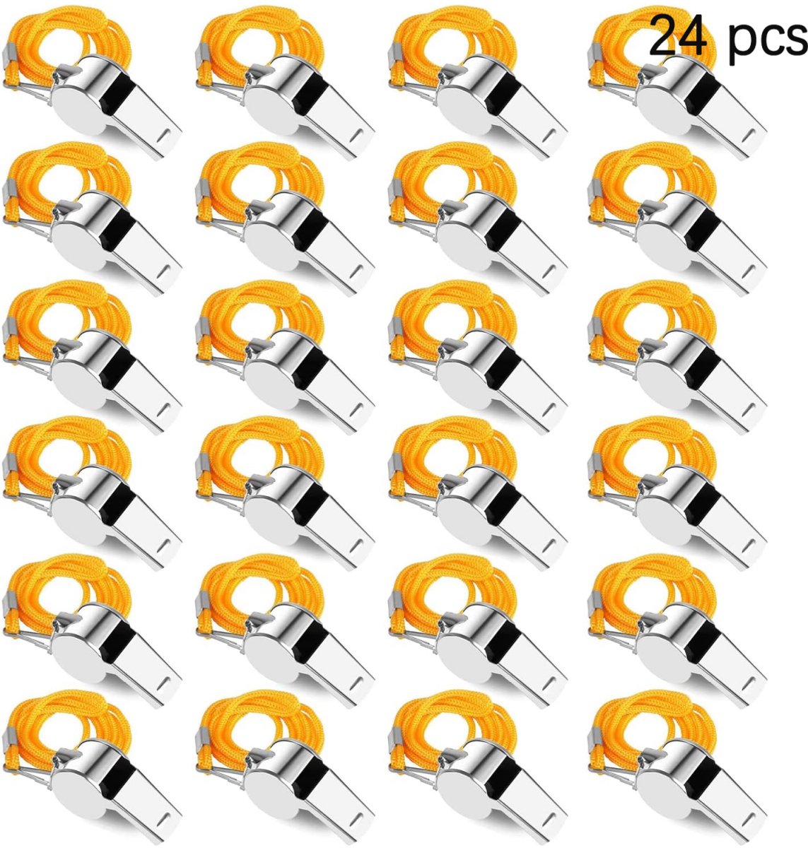 24 pieces - Whistles - Coach Whistle - Outdoor Whistle - Stainless Steel Whistles - Football Referee Whistle - Whistle with Lanyard - Outdoor Accessories - For Emergencies, Sports Training, Referee - Silver - 4*2*1.5 cm Awezingly