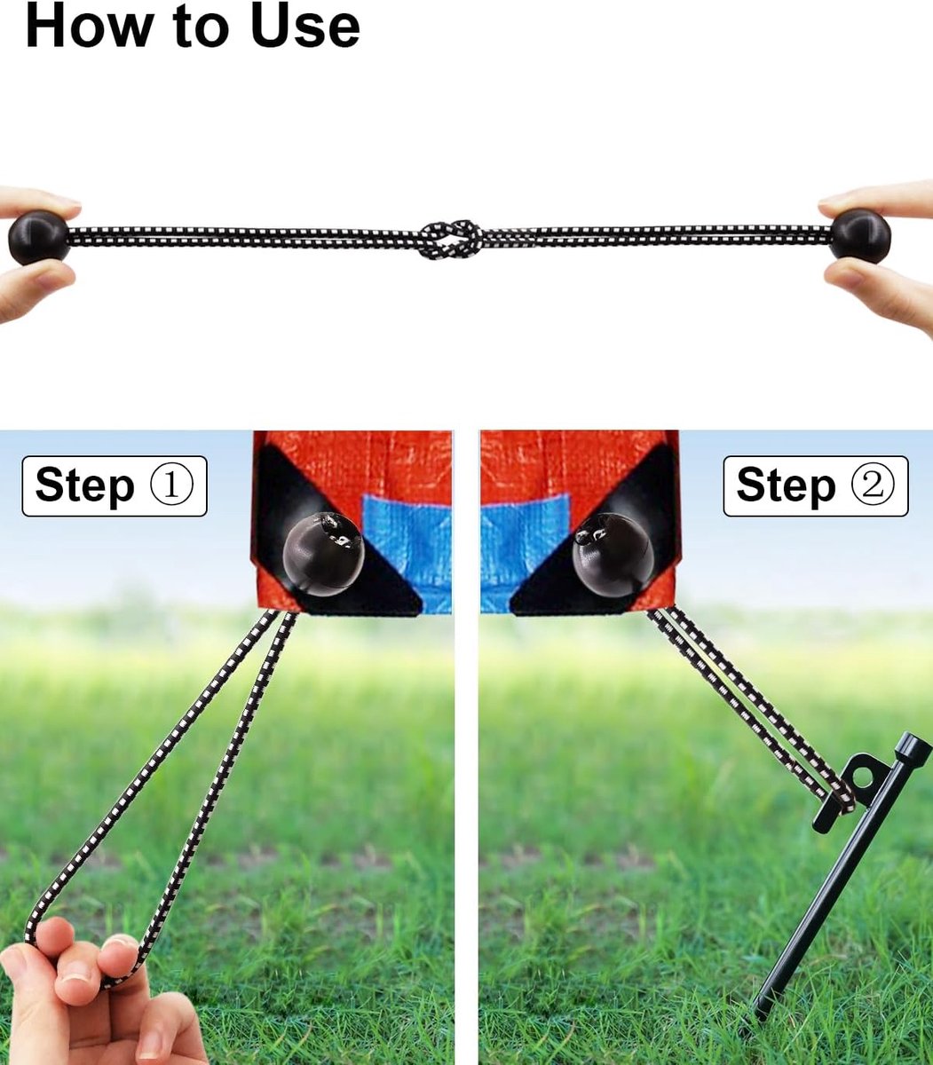 50 pieces - 6 inch - Elastic rope - Elastic cord - Tensioning elastic - tension cord - ball bungee cords - with balls - reusable - for golf nets, soccer goals, camping, tent poles, hose - black rope white spot - 150*22 mm Unique