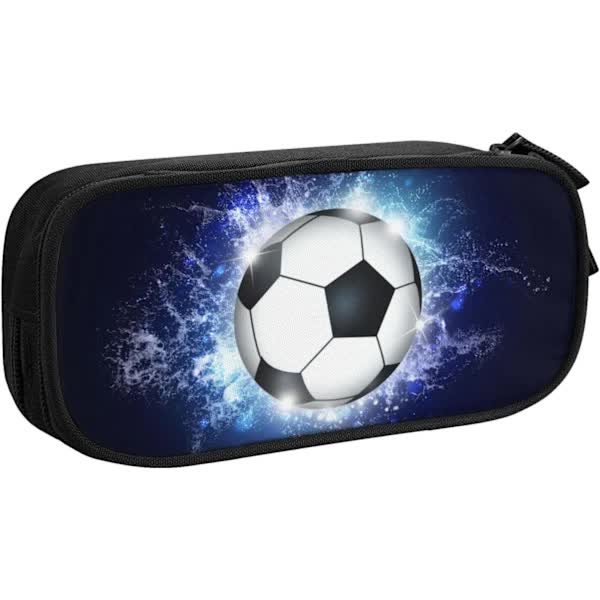 Soccer Pencil Case Blue with Zipper, Spacious and Durable Soccer Theme Sports Pencil Case Unique