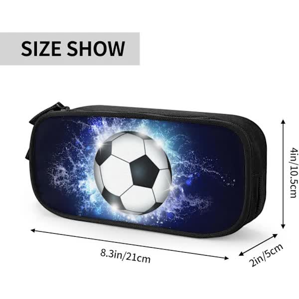 Soccer Pencil Case Blue with Zipper, Spacious and Durable Soccer Theme Sports Pencil Case Unique