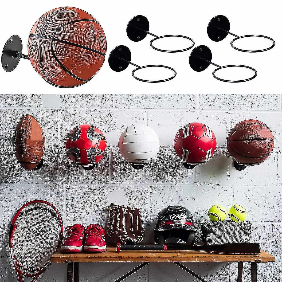 3pcs Wall Mounted Ball Rack Iron Basketball Storage Display Holder Football Rugby Hanging Rack Space Saving - Perfect Black 3pc Unique