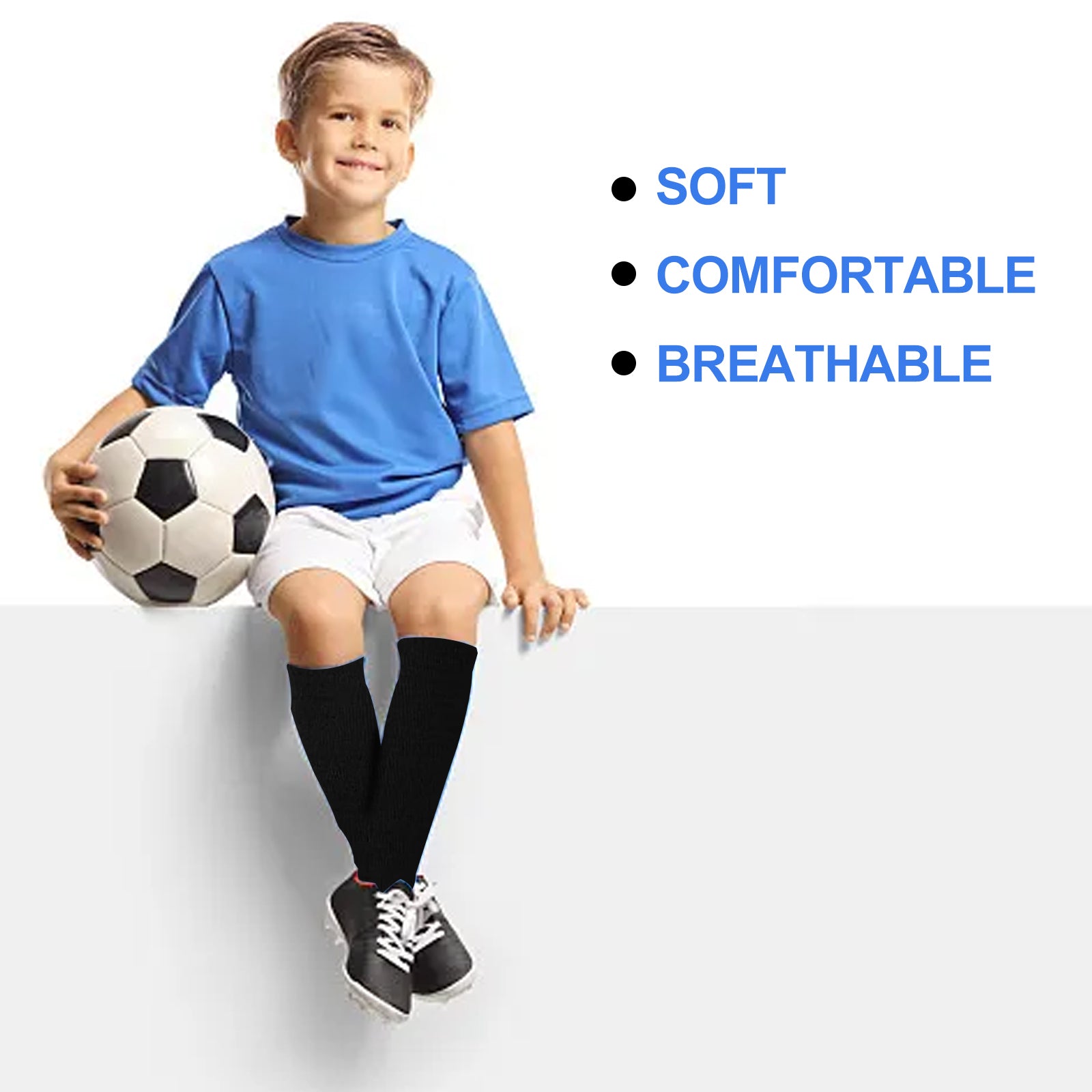 Football Socks with Shin Guards 2 Pairs Black for Children's Football Matches Unique