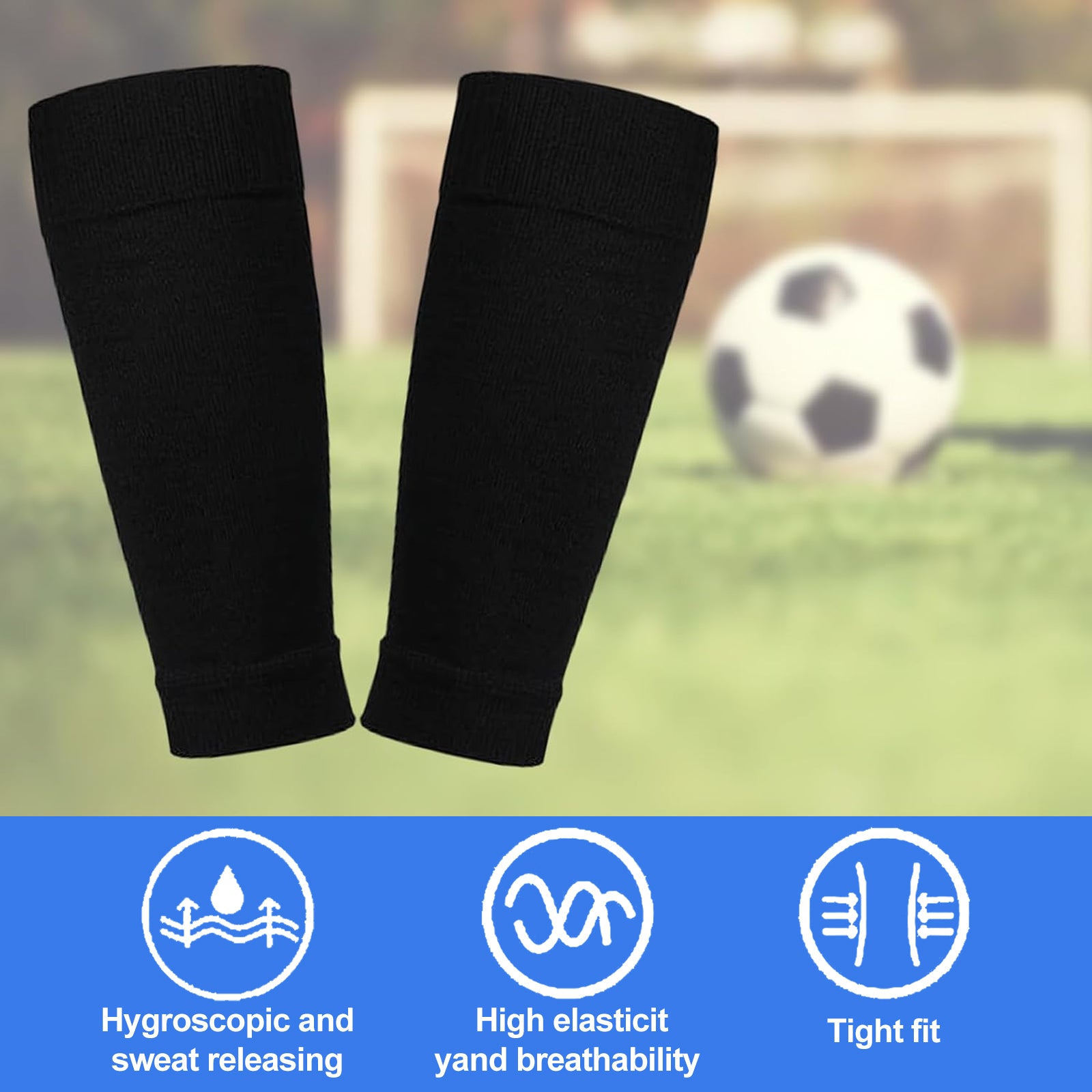 Football Socks with Shin Guards 2 Pairs Black for Children's Football Matches Unique