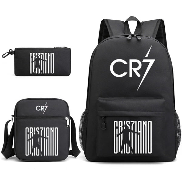 Cristiano Ronaldo Backpack 3-Piece Set, Black Youth School Backpack Unique