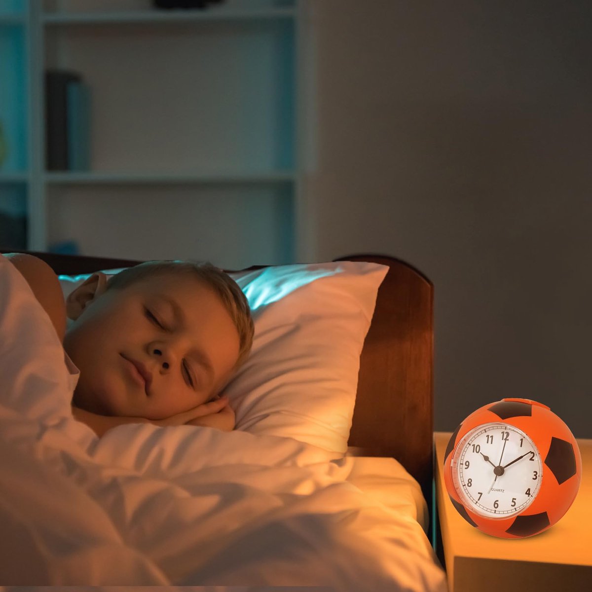 Football Alarm Clock - Silent Non-Ticking Desk Clock | Kids Bedside Clock | Cute football design, easy-to-read analog display, perfect for kids' bedrooms, great birthday gift for boys and girls - Orange Unique