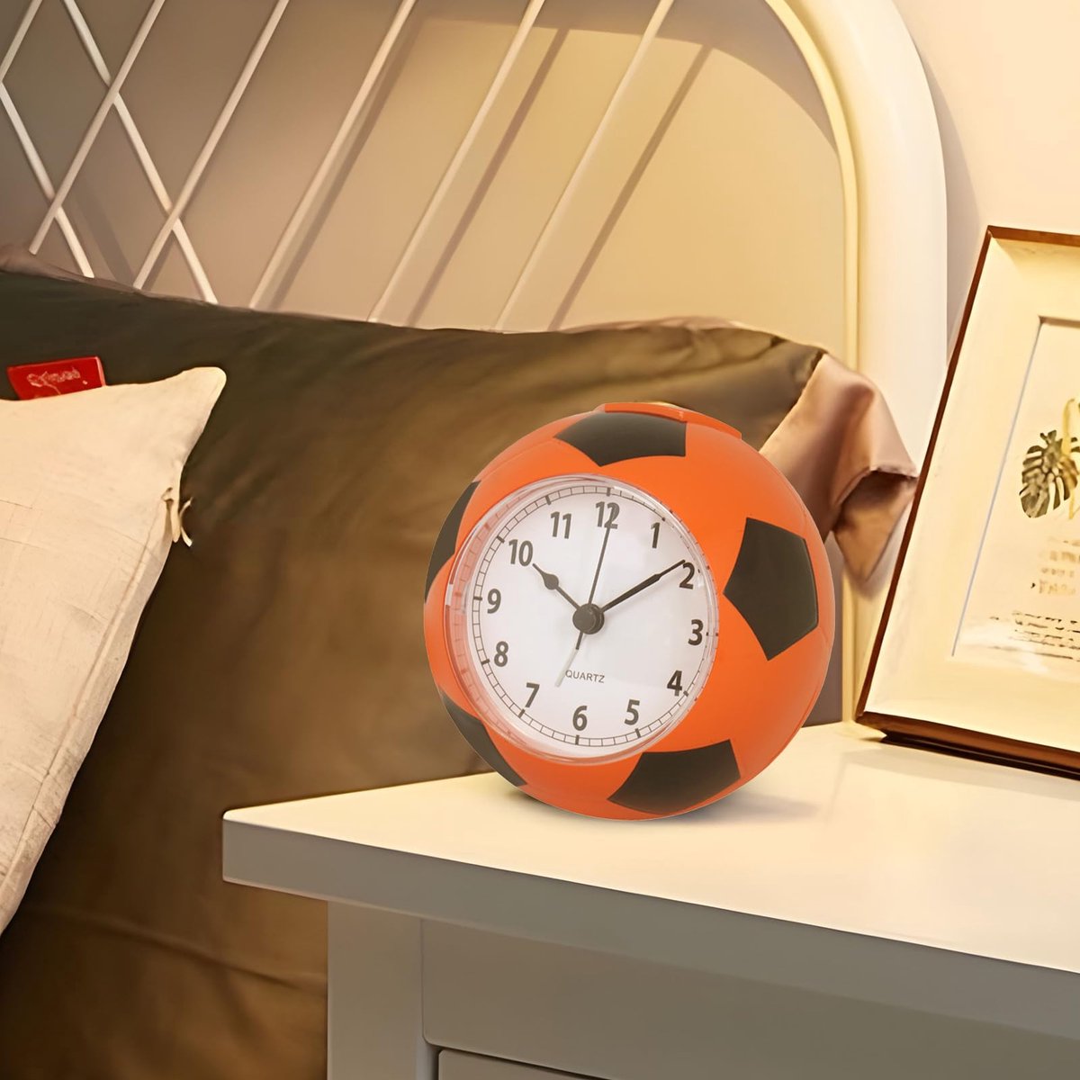 Football Alarm Clock - Silent Non-Ticking Desk Clock | Kids Bedside Clock | Cute football design, easy-to-read analog display, perfect for kids' bedrooms, great birthday gift for boys and girls - Orange Unique