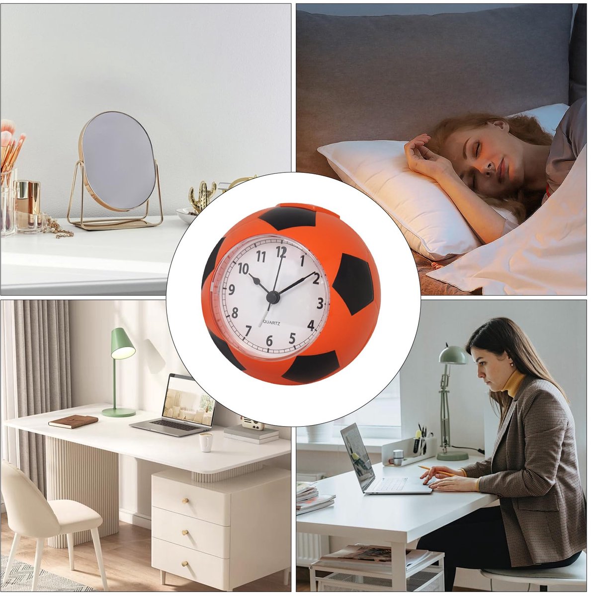 Football Alarm Clock - Silent Non-Ticking Desk Clock | Kids Bedside Clock | Cute football design, easy-to-read analog display, perfect for kids' bedrooms, great birthday gift for boys and girls - Orange Unique