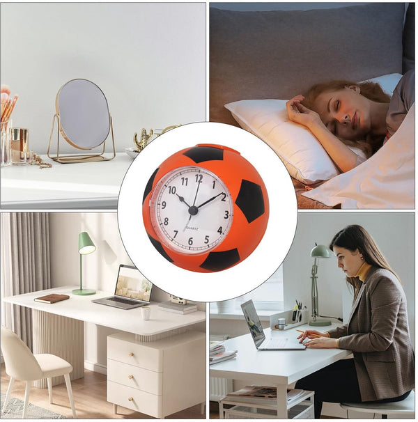 Football Alarm Clock - Silent Non-Ticking Desk Clock | Kids Bedside Clock | Cute football design, easy-to-read analog display, perfect for kids' bedrooms, great birthday gift for boys and girls - Orange Unique