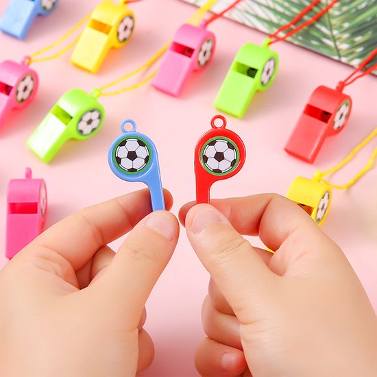 Soccer Whistles - Stadium Cheering Accessories - 24-Piece Set - Sports Whistles - Soccer | Football | Soccer Sticker Whistles (with String) Unique