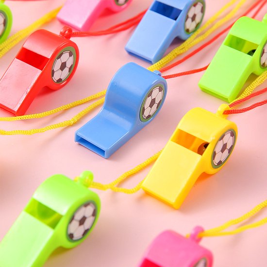 Soccer Whistles - Stadium Cheering Accessories - 24-Piece Set - Sports Whistles - Soccer | Football | Soccer Sticker Whistles (with String) Unique