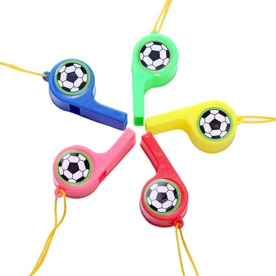 Soccer Whistles - Stadium Cheering Accessories - 24-Piece Set - Sports Whistles - Soccer | Football | Soccer Sticker Whistles (with String) Unique