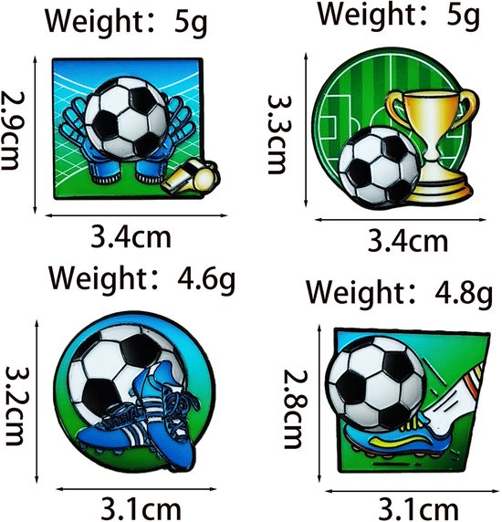 Football Sports Pin | Brooch - Stylish Backpack Pin - Pack of 4 - Cartoon Lapel Pin - Ideal as a gift, for parties or as an everyday accessory for clothes, bags and hats Unique