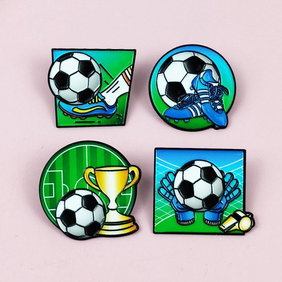 Football Sports Pin | Brooch - Stylish Backpack Pin - Pack of 4 - Cartoon Lapel Pin - Ideal as a gift, for parties or as an everyday accessory for clothes, bags and hats Unique