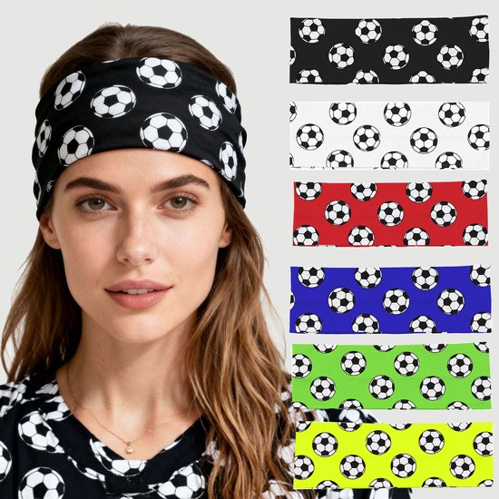 Football Themed Headband - Stretchy Printed Headband - Set of 6 - Sporty, Sweat-Wicking & Breathable - Wide-Brim Hair Accessory Unique