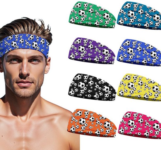 Football Themed Headband - Stretchy Printed Headband - Set of 8 - Sporty, Sweat-Wicking & Breathable - Wide-Brim Hair Accessory Unique