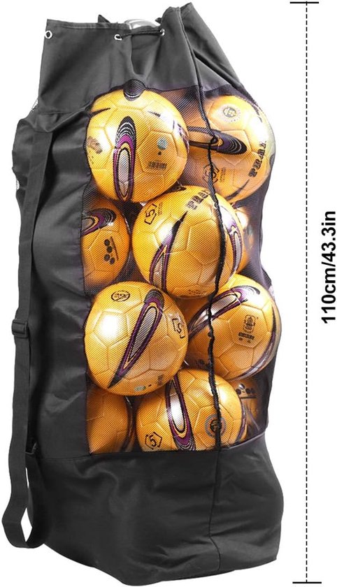Soccer Net Bag for 10-15 Balls - Large Waterproof, Sturdy Tennis Shoulder Pad, Football-Basketball-Volleyball Bag, Drawstring Handbag - Black Awezingly