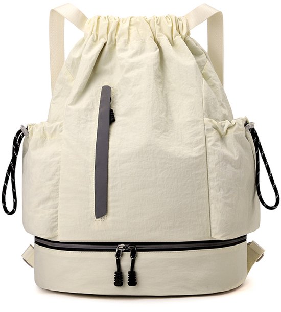 Drawstring Backpack - Waterproof Sports Bag - Lightweight Sports Backpack - With Shoe Compartment - Unisex - Suitable for Basketball, Football, Swimming and Travel - White Unique