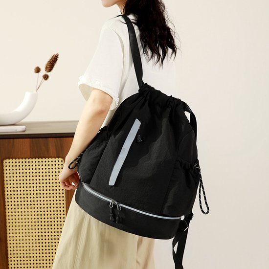 Drawstring Backpack - Waterproof Sports Bag - Lightweight Sports Backpack - With Shoe Compartment - Unisex - Suitable for Basketball, Football, Swimming and Travel - White Unique