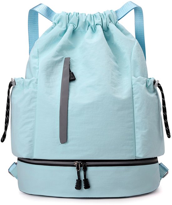 Drawstring Backpack - Waterproof Sports Bag - Lightweight Sports Backpack - With Shoe Compartment - Unisex - Suitable for Basketball, Football, Swimming and Travel - Blue Unique