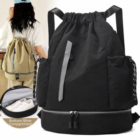 Drawstring Backpack - Waterproof Sports Bag - Lightweight Sports Backpack - With Shoe Compartment - Unisex - Suitable for Basketball, Football, Swimming and Travel - Blue Unique