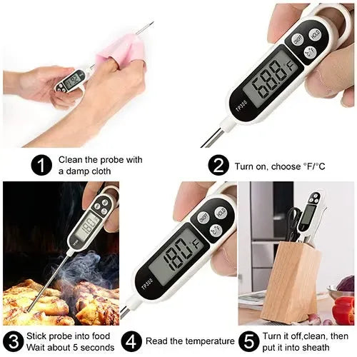 Digital Meat Thermometer with Stainless Steel Probe, Fast Instant Read Display for Cooking, BBQ, Grilling, Frying and Candy Making Awezingly