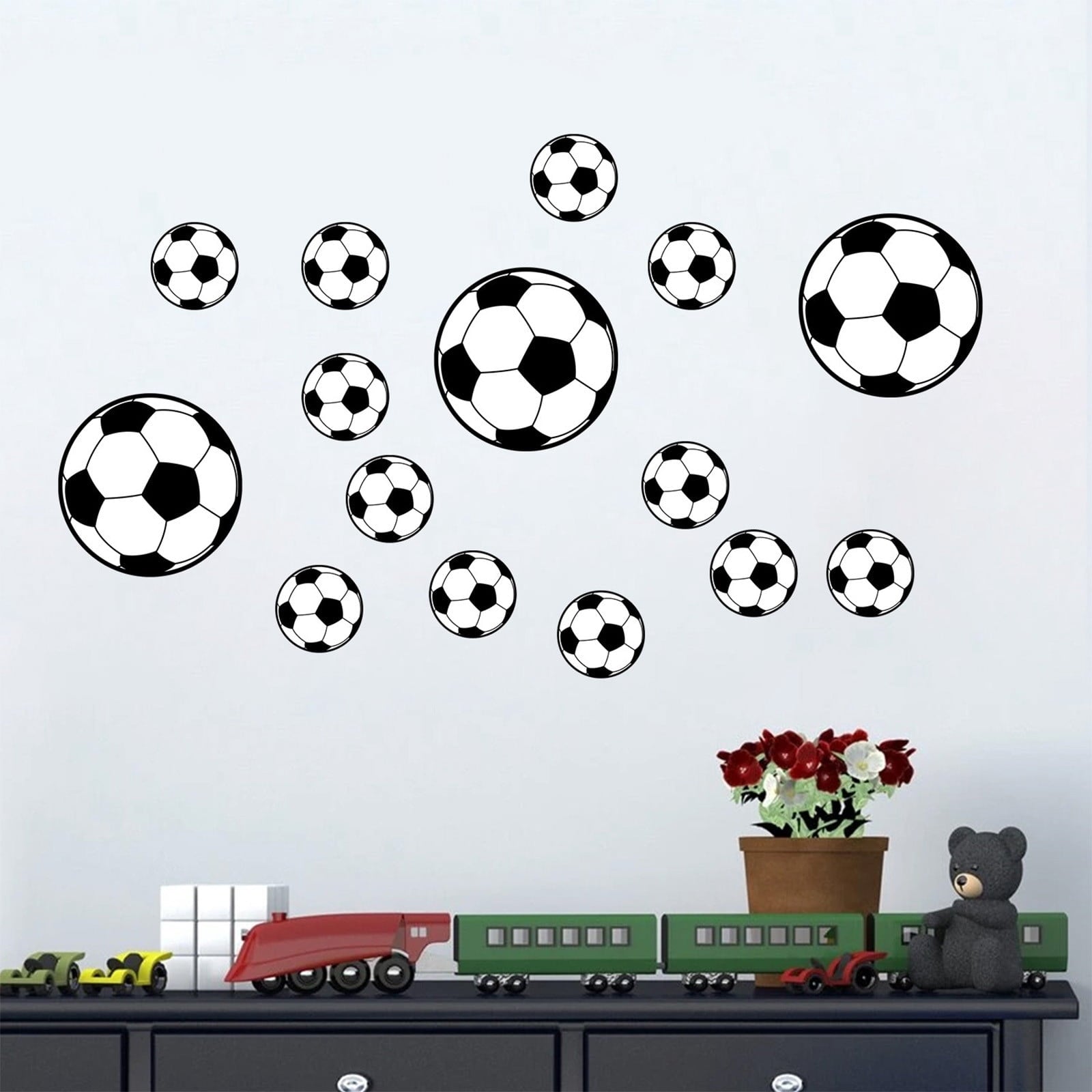 Soccer Stickers for Wall, Football Fan Room Decor, Sports Themed Stickers for Doors, Windows, Bedroom, Kids & Teens, Waterproof Vinyl Stickers with Balls & Bottles Design Unique