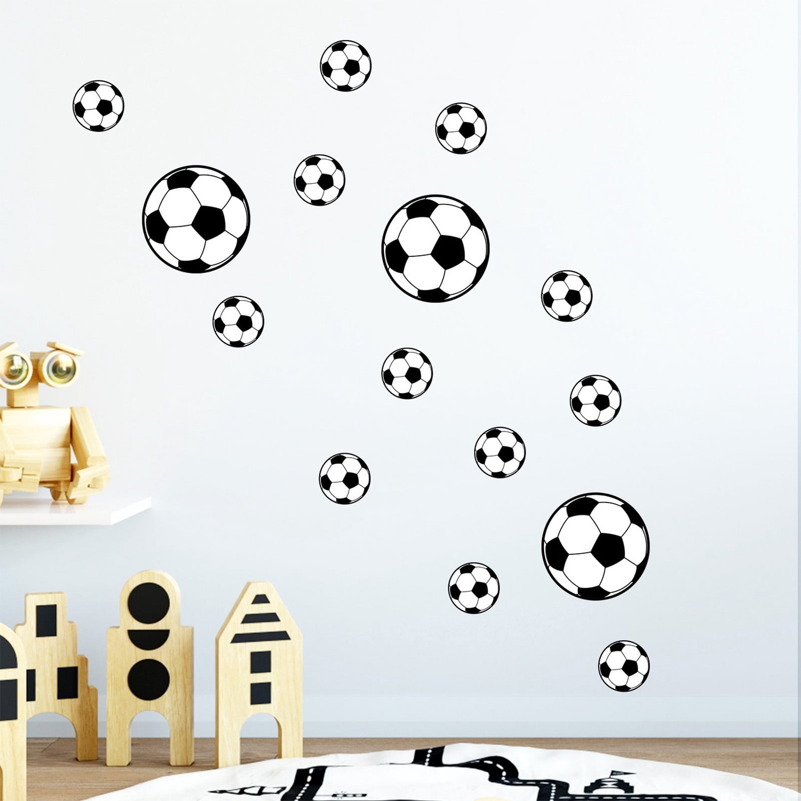 Soccer Stickers for Wall, Football Fan Room Decor, Sports Themed Stickers for Doors, Windows, Bedroom, Kids & Teens, Waterproof Vinyl Stickers with Balls & Bottles Design Unique